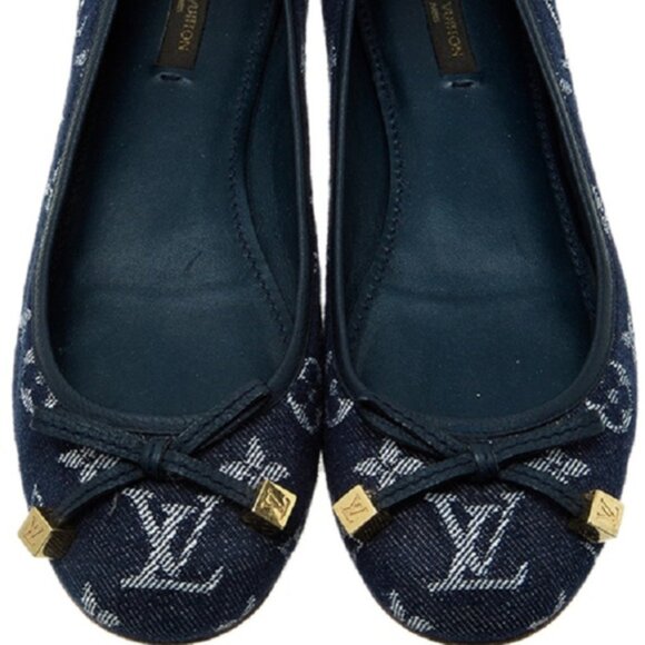 Rare Louis Vuitton LV monogram blue denim ballerina flats 37 1/2 - Picture 1 of 9